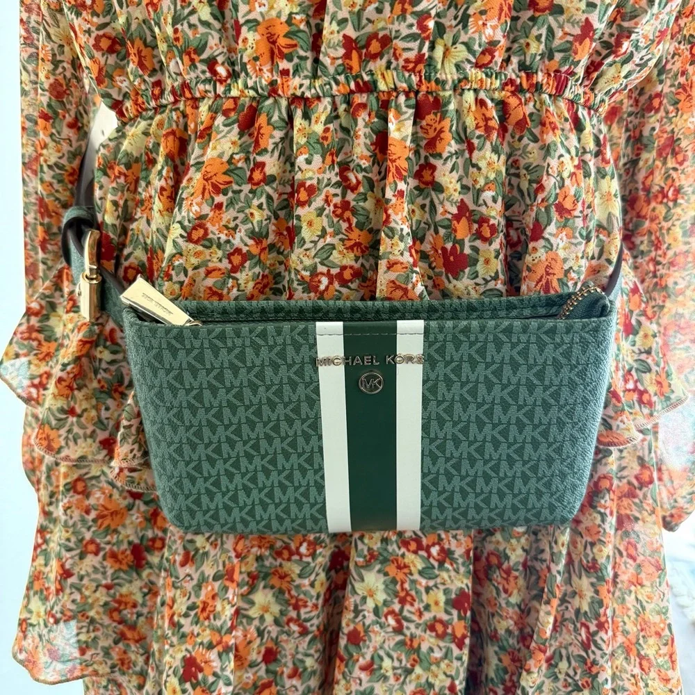 Michael Kors Green MK Signature Stripe Belt Bag - Picture 11 of 11